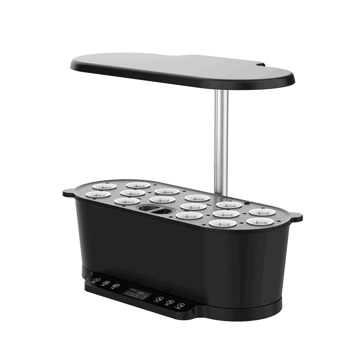 West Kent 15-Pod Indoor Hydroponic Smart Garden black, empty with 15 pod slots ready for planting, side angle 1