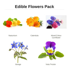 dible Flowers Pack – nasturtium, calendula, mixed colour cornflower, borage and viola tricolor seed pack for indoor hydroponic gardens