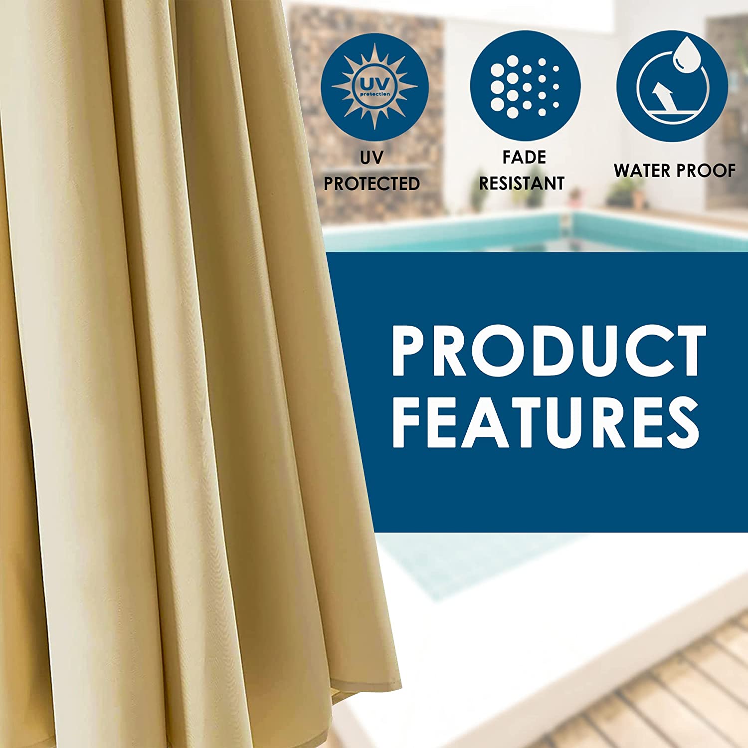 Product features of the West Kent 3m Patio umbrella which is UV protected, fade resistant and waterproof
