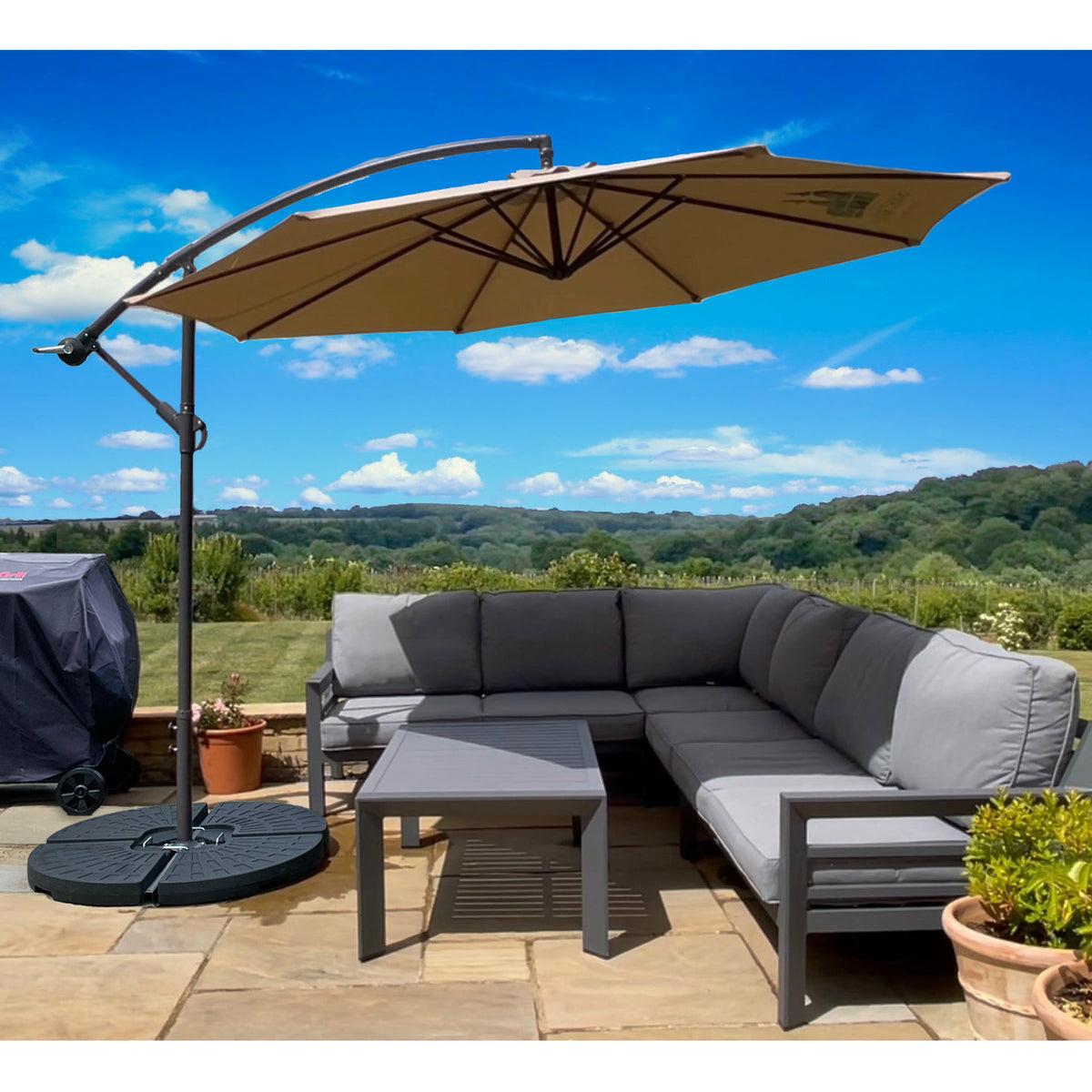Large 3m (10ft) Lightweight Cantilever Patio Umbrella with 360 Rotation